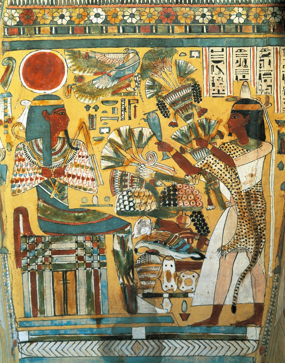 Sarcophagus of Ankt Ef Rhonson, Scribe of the Temple of Amon, Interior Detail: The Deceased Offering Flowers to the God of the West, New Kingdom, Dynasty XX by Egyptian 20th Dynasty