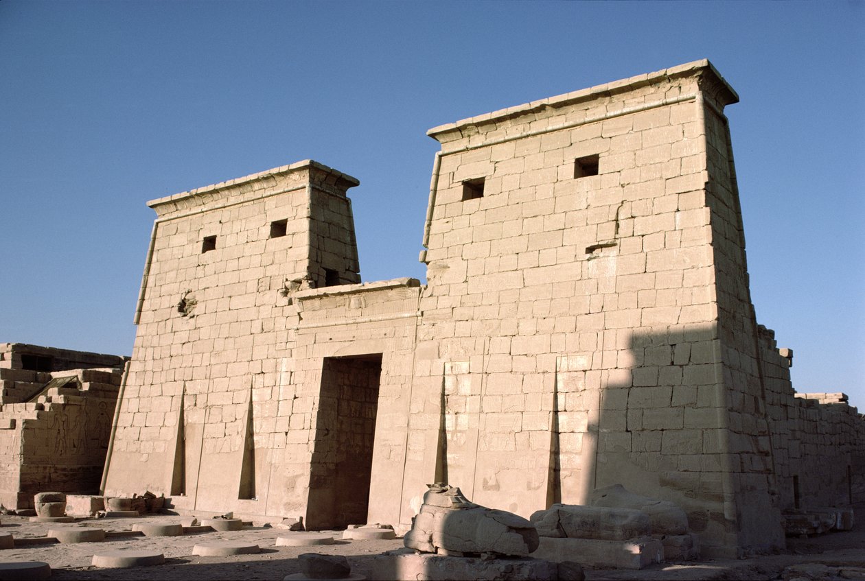 South facade and Pylon of the Temple of Khonsu, New Kingdom, c.1100 BC by Egyptian 20th Dynasty