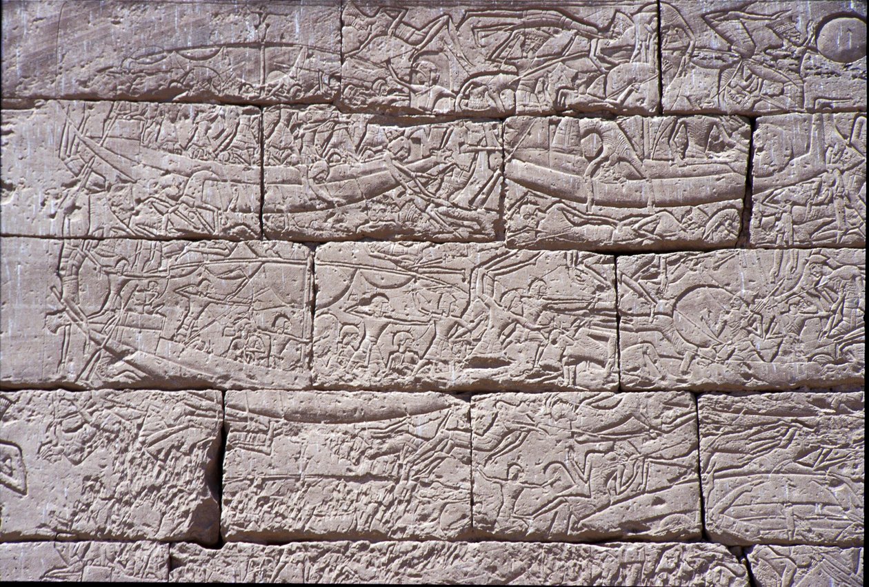 The Sea People, Naval Battle of Ramses III, Medinet Habu, 1195-64 BC by Egyptian 20th Dynasty