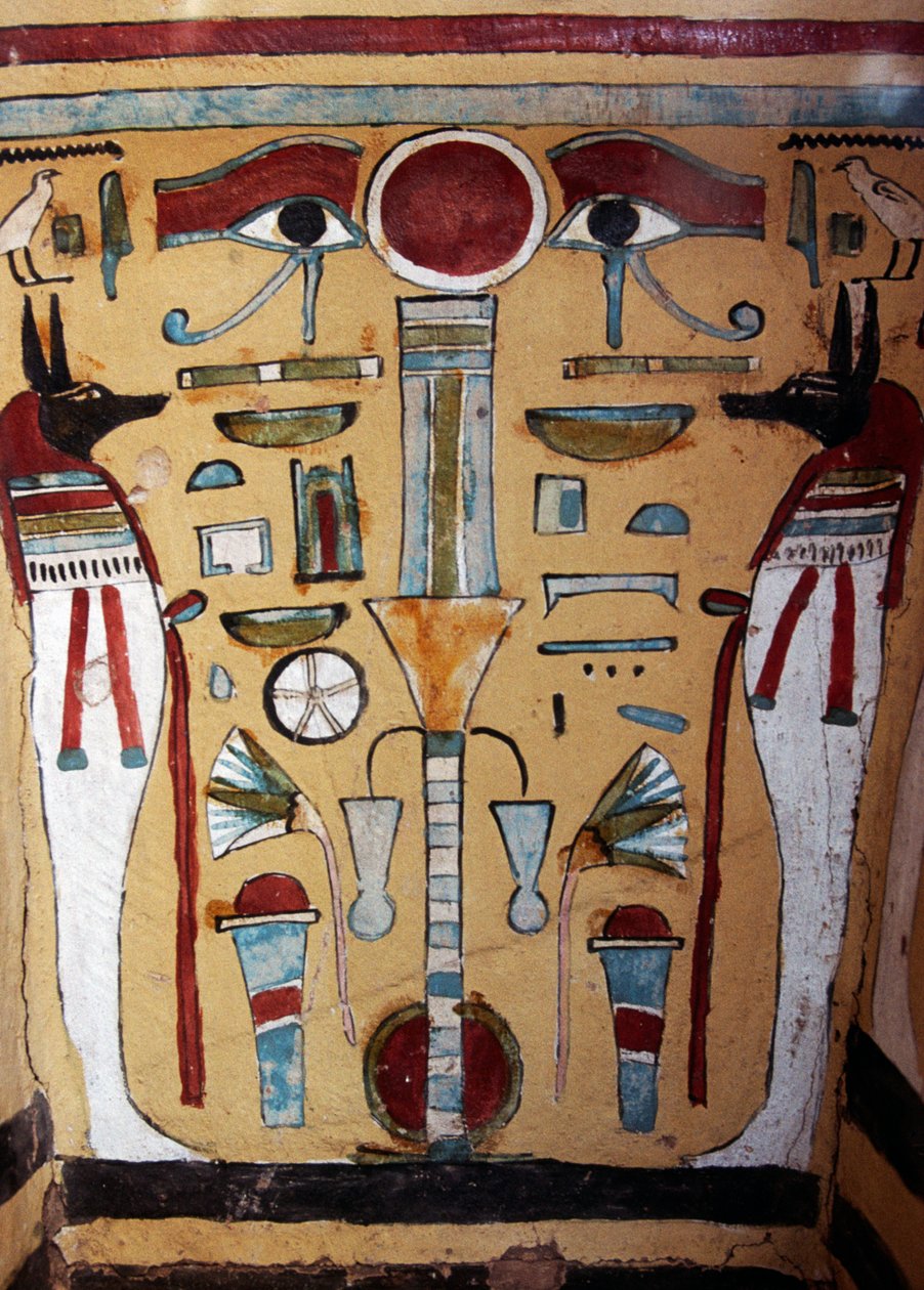 Anubis mummy, decorative detail of sarcophagus of Ankh-ef-en-Khonsu by Egyptian 21st Dynasty