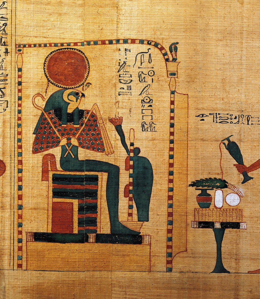 Mythological papyrus of Imenemsauf, Chief bearer of Amon. Detail: god Ra-Harakhti by Egyptian 22nd Dynasty