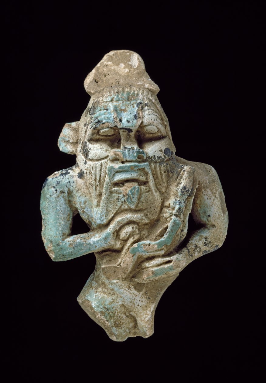 Faience Amulet of Bes Nursing a Horus by Egyptian 25th Dynasty