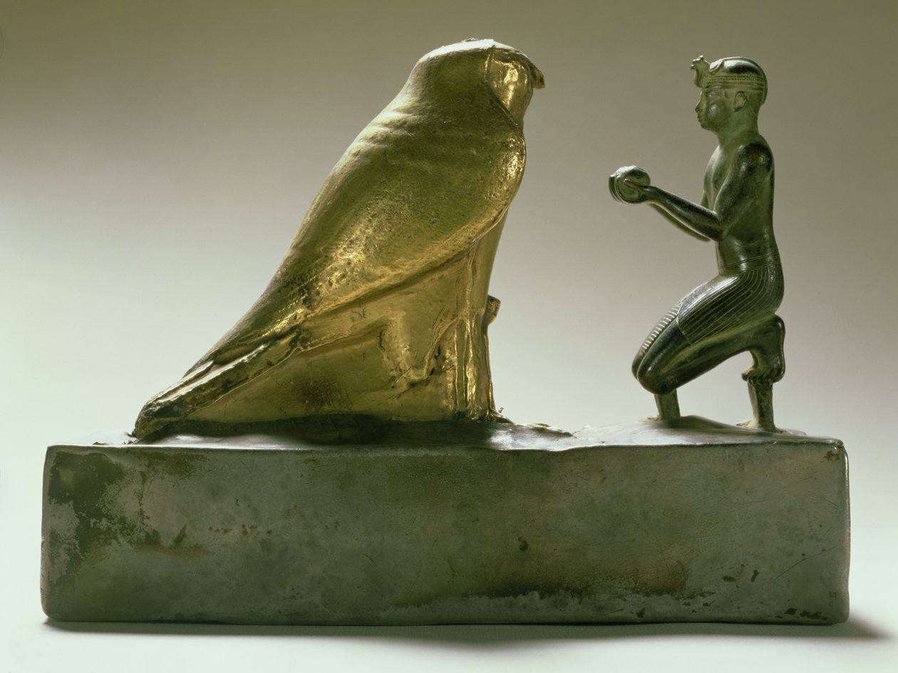 Statue of King Taharqa worshipping the falcon-god Hemen, Egyptian, Third Intermediate Period by Egyptian 25th Dynasty