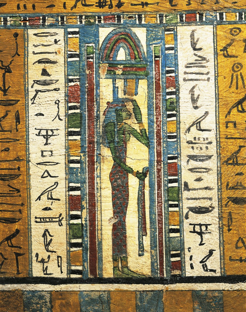Plastered and painted wood panel depicting goddess Isis, from Sarcophagus of Usai, Thebes by Egyptian 26th Dynasty