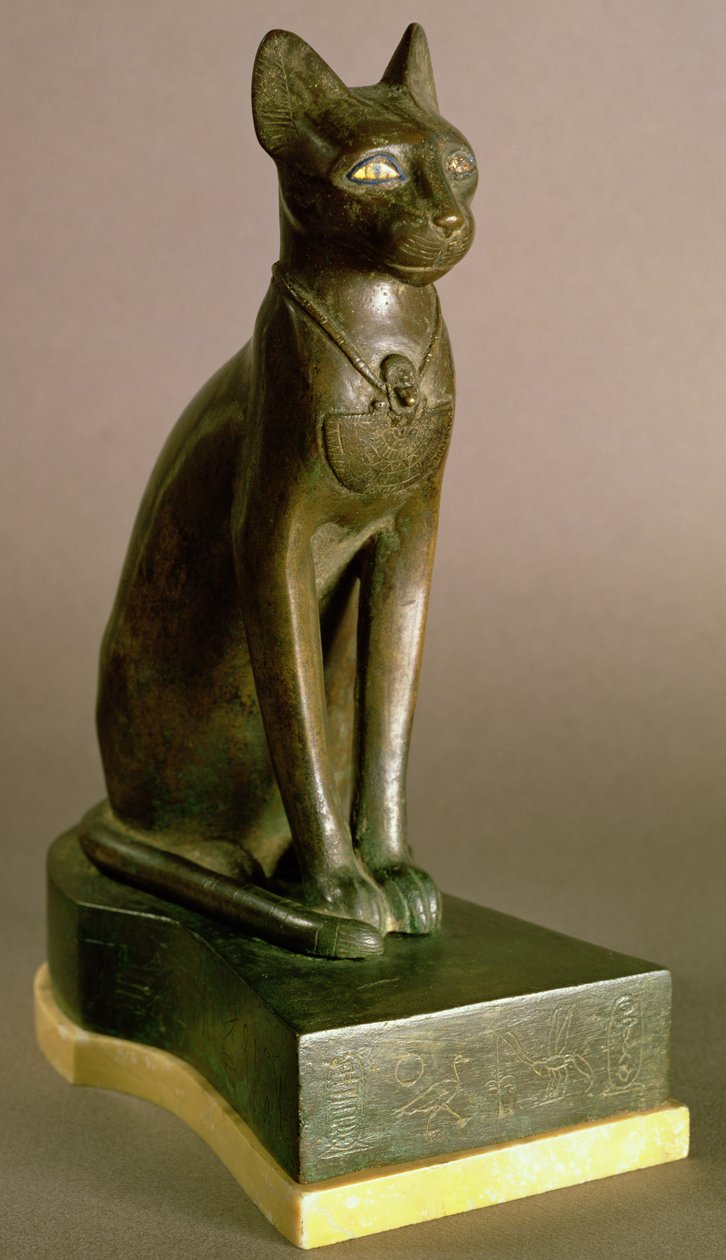 Statuette of a Cat Representing the Goddess Bastet, Bearing the Cartouche of Psamtek I, Saite Period, c.664-610 BC by Egyptian 26th Dynasty
