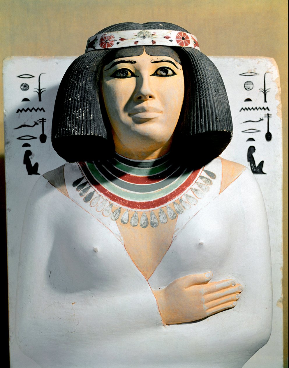 Nofret, Wife of the High Priest of Heliopolis and Prince of Pe Rahotep. Painted Limestone Sculpture Detail, Egyptian Museum, Cairo by Egyptian 4th Dynasty