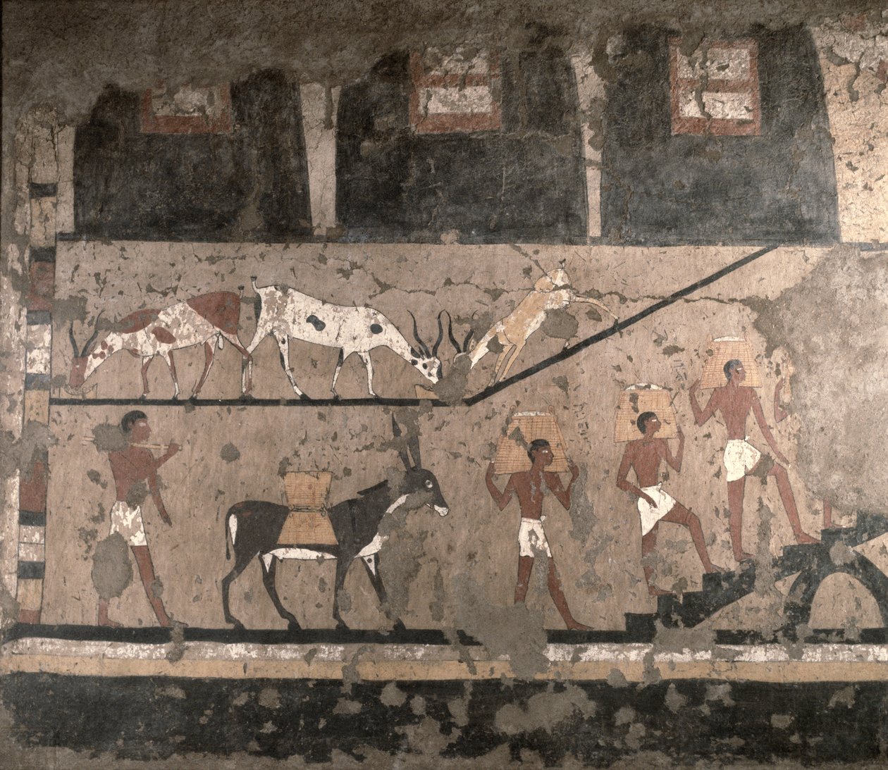 Agricultural Scene, Wall Painting Removed from the Mastaba of Ti at Sakkara, Old Kingdom by Egyptian 5th Dynasty