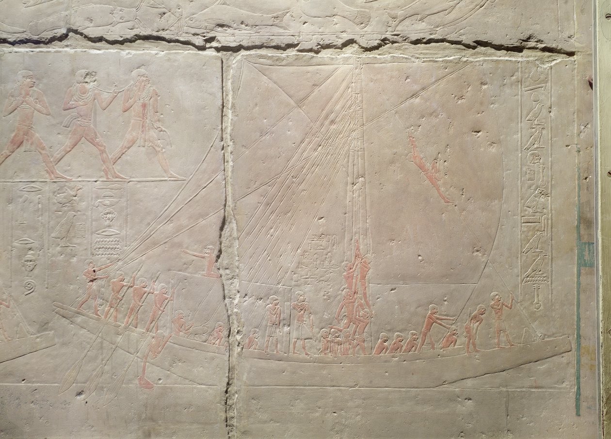 Relief Depicting a Boat Journey, from the Mastaba of Akhethotep by Egyptian 5th Dynasty