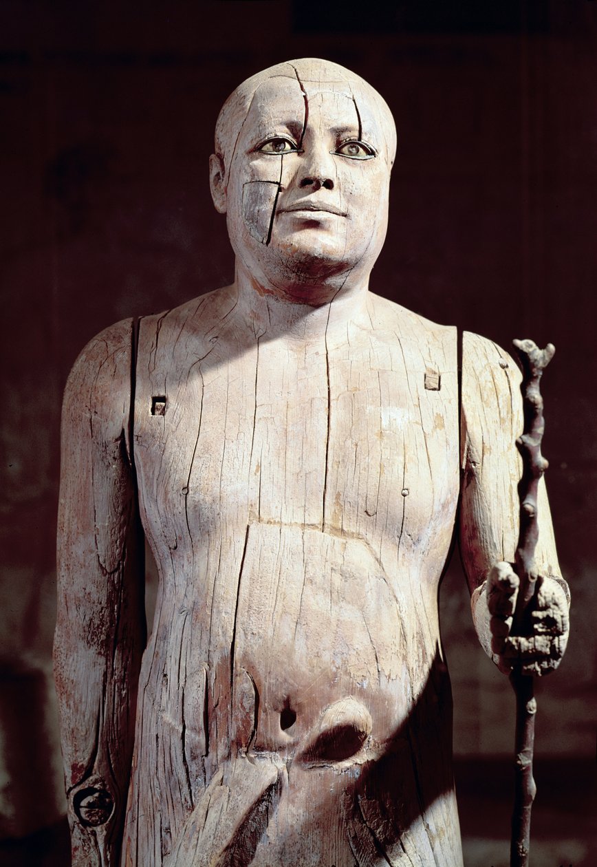 Statue of Ka-Aper, known as Sheikh el-Beled, from his mastaba tomb in North Saqqara, Old Kingdom by Egyptian 5th Dynasty