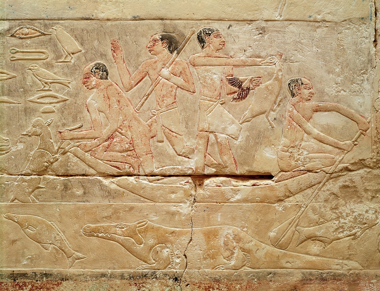 Relief depicting men in a boat, from the Tomb of Princess Idut, Old Kingdom by Egyptian 6th Dynasty
