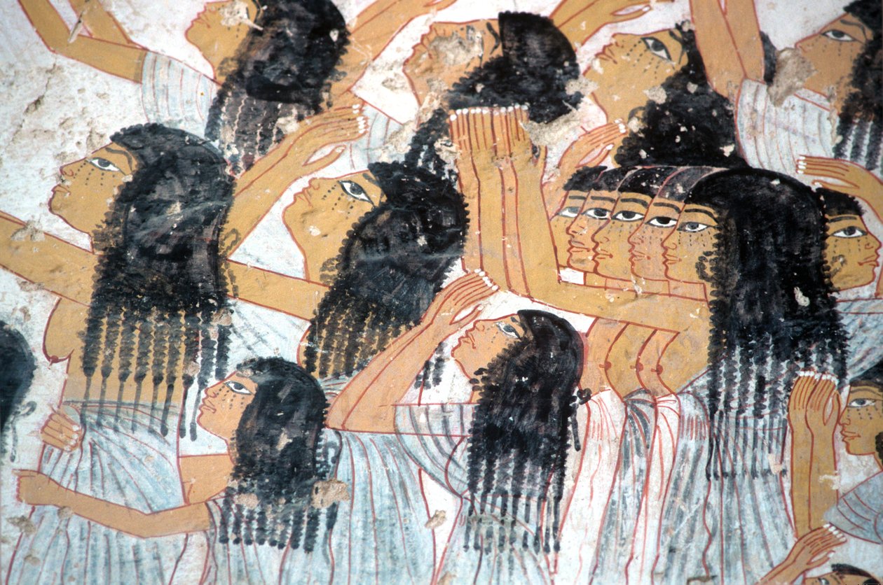 Ancient Egypt, Painting, Wailing women in funeral procession, Tomb of Ramose, Valley of the Nobles, Thebes by Egyptian Egyptian
