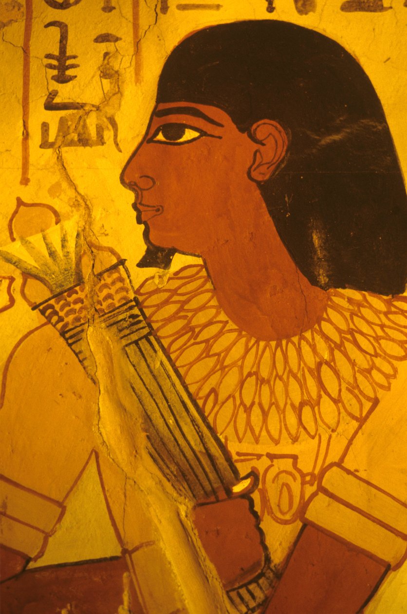 Ancient Egypt, Tomb of Sennufer, Wall painting, Sennufer receiving lotus buds, Mayor of Thebes, overseer under Amenophis II by Egyptian Egyptian