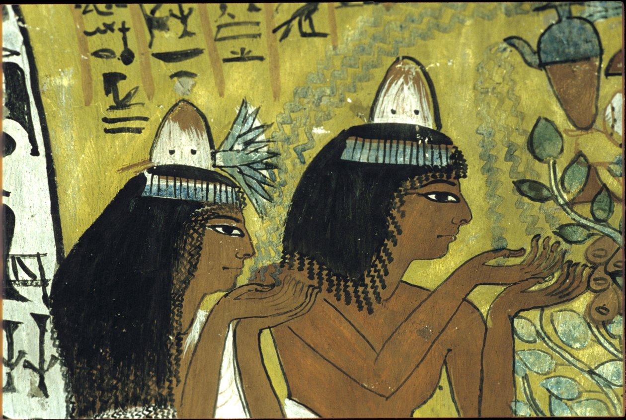 Ancient Egypt, Wall Painting, Sennedjem and Wife Worshipping Isis in the Persea Tree, Tomb of Sennedjem, Thebes, Deir el Medina by Egyptian Egyptian