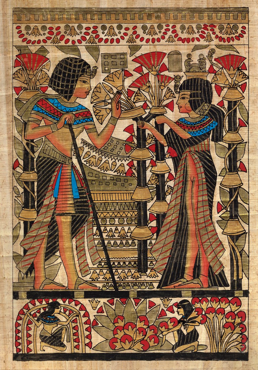 Egyptian Art, Egyptian Papyrus: Pharaoh and his wife by Egyptian Egyptian