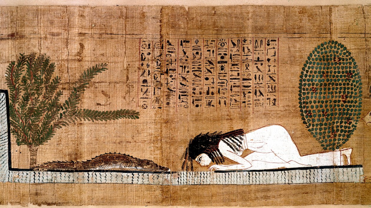 Ancient Egypt: A Deceased Worshiping the Crocodile, Symbol of Fertility. Papyrus of the Book of the Dead. by Egyptian Egyptian