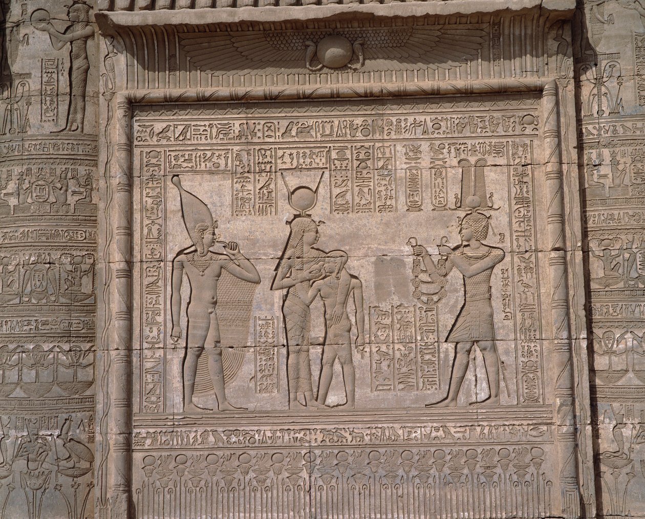 Egyptian antiquity: view of the low reliefs of the temple of the goddess Hathor in Denderah by Egyptian Egyptian