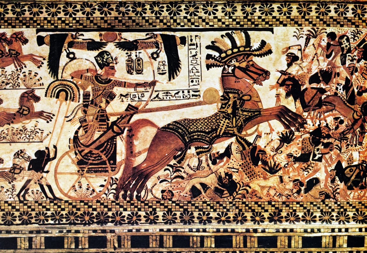 Egyptian tomb wall painting depicting a battle scene by Egyptian Egyptian