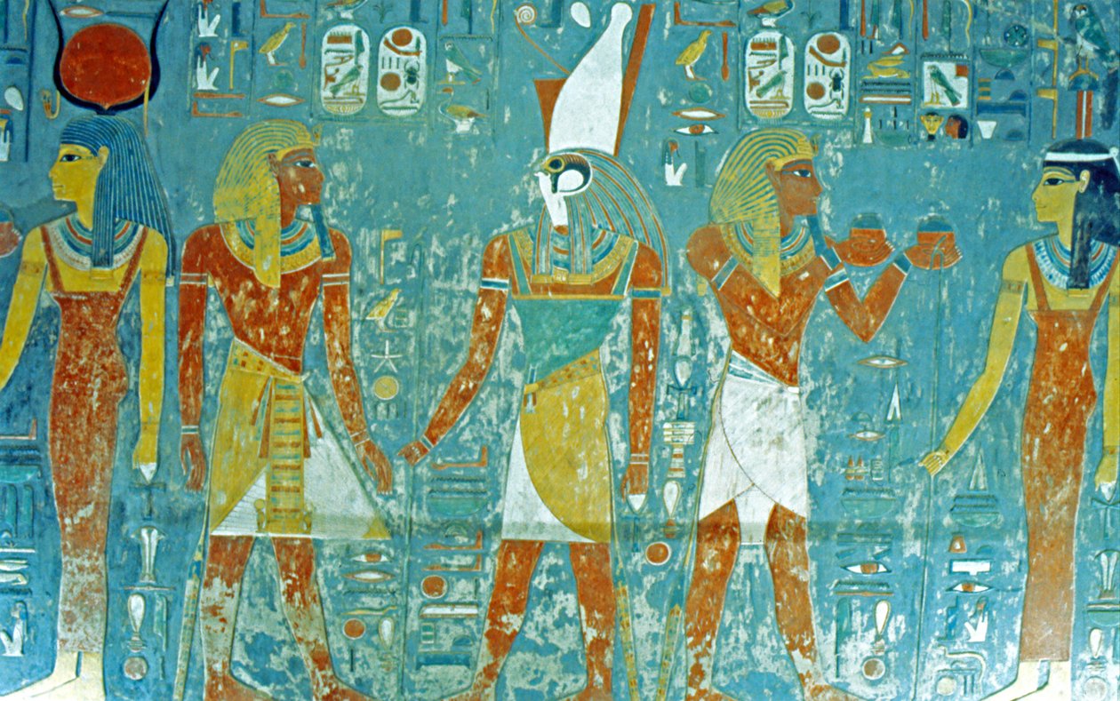 Valley of the Kings, Tomb of Horemheb Pharaoh before Osiris, Isis, Ma