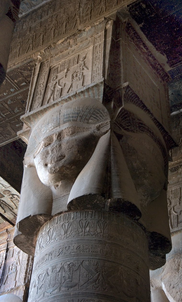 Egyptian Antiquity: Capital of Columns Decorated with the Representation of the Goddess Hathor. Temple of Hathor, Denderah, Egypt by Egyptian Ptolemaic Period