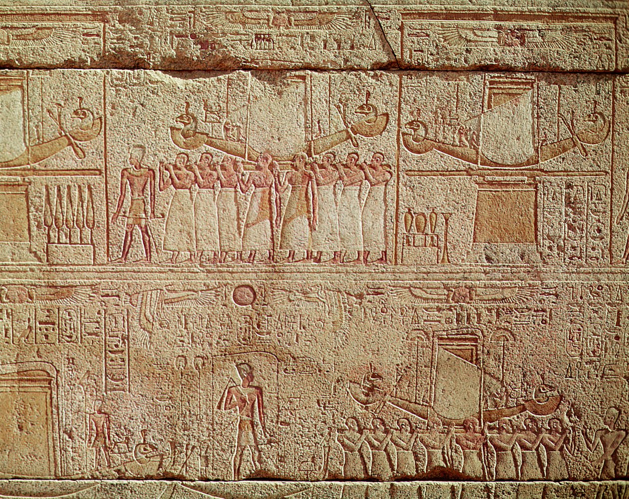 Relief depicting sacred boats carried by priests in procession, from the Sanctuary of Philip Arrhidaeus by Egyptian Ptolemaic Period