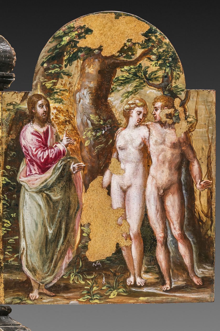 Portable Altar Back Side: Adam and Eve Facing the Eternal Father (detail) by El Greco