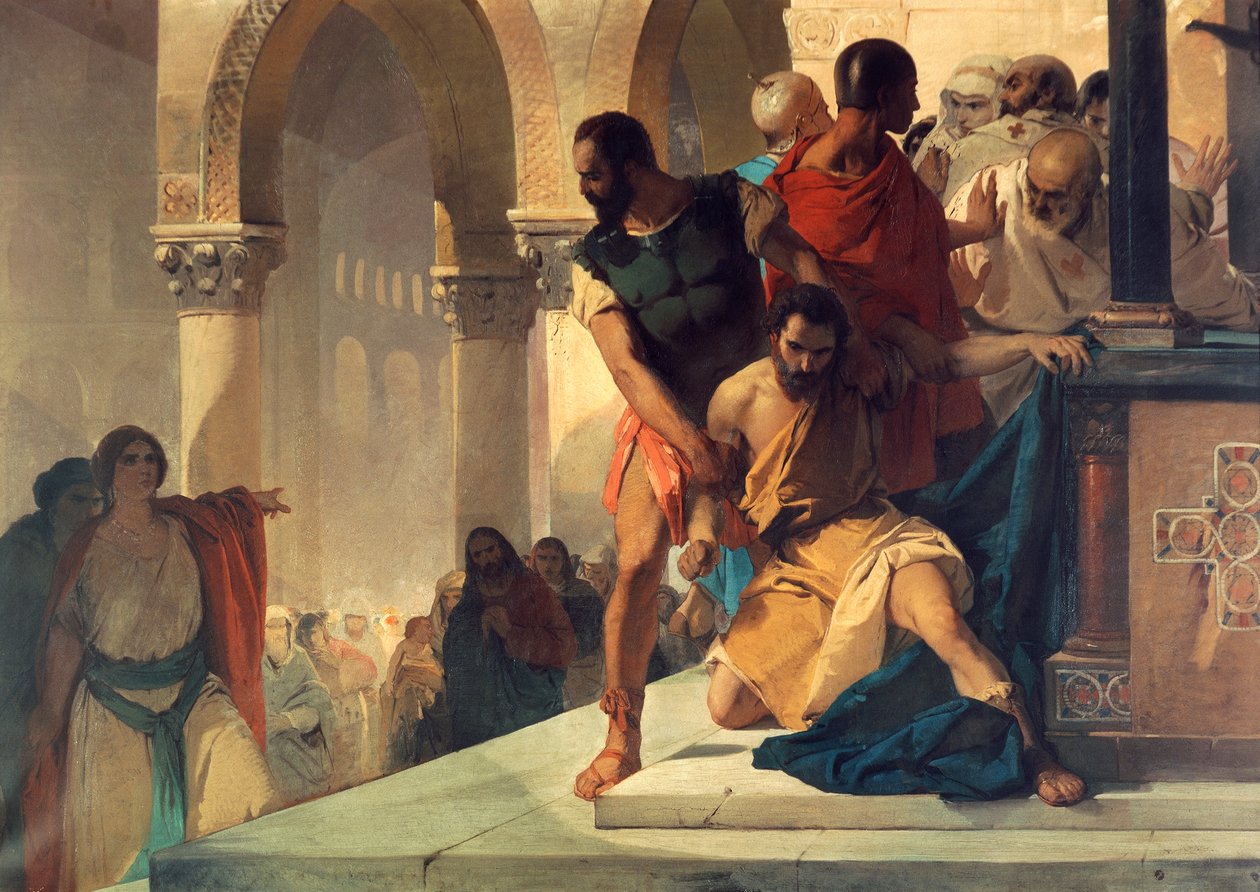 Fazio Being Dragged from Temple of St Sophia in Constantinople, by Eleuterio Pagliano by Eleuterio Pagliano