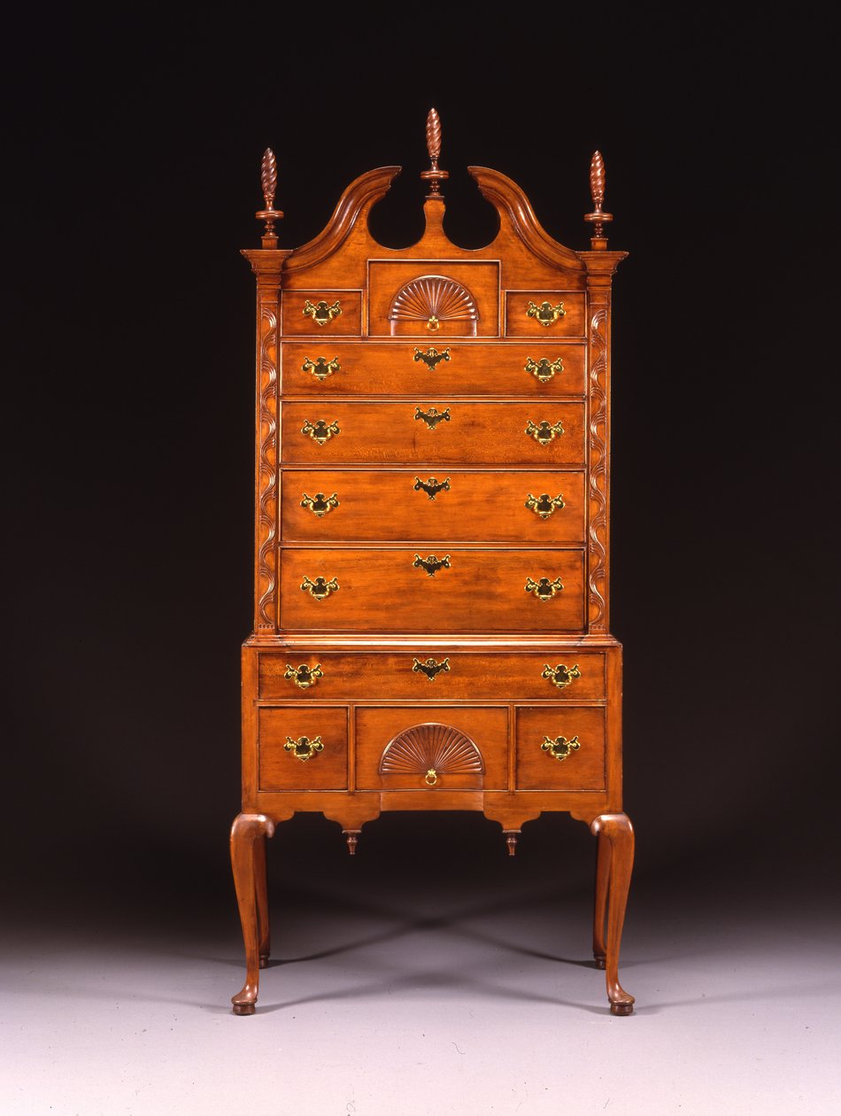 The Hawley-Clarke-Lyman family Queen Anne carved high chest of drawers, Hadley or Springfield area, Massachusetts, c.1750-70 by Eliakim (school of) Smith
