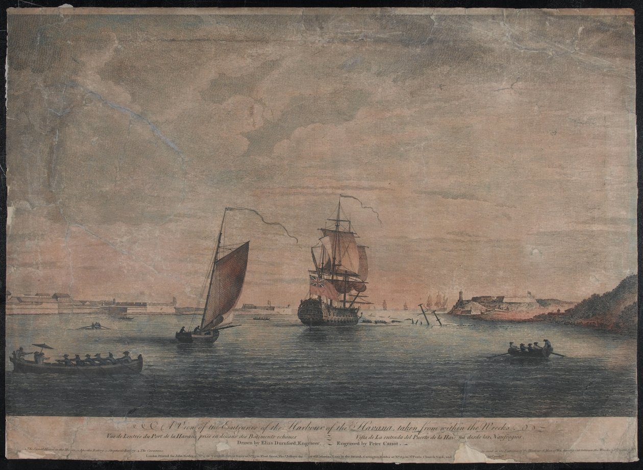 A view of the entrance of the Harbour of the Havana, taken from within the wrecks, Havana by Elias (after) Durnford