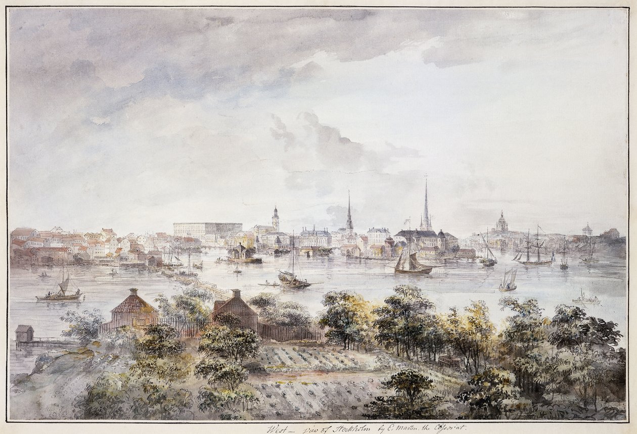 A View of Stockholm from Kungsholmen with the Royal Palace and Storkyrkan, Tyskakyrkan, Katarinakyrka and Riddarholmskyrkan by Elias Martin