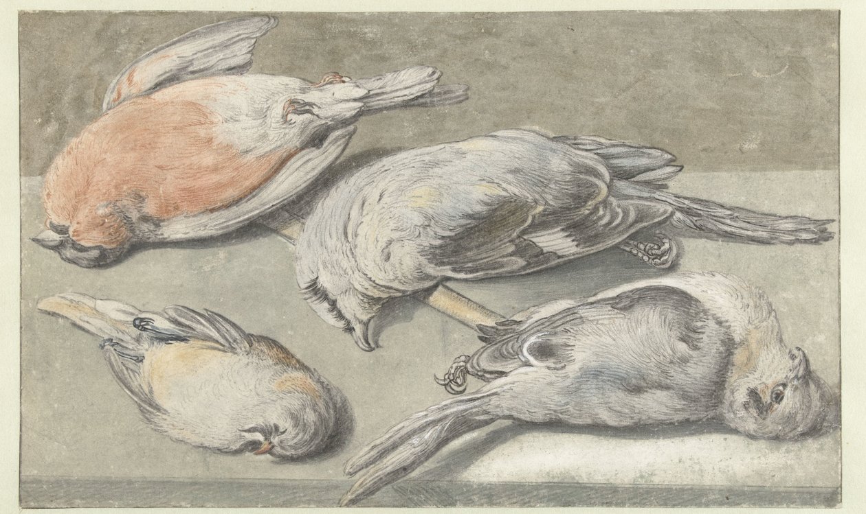 Still Life with Four Dead Birds by Elias Vonck
