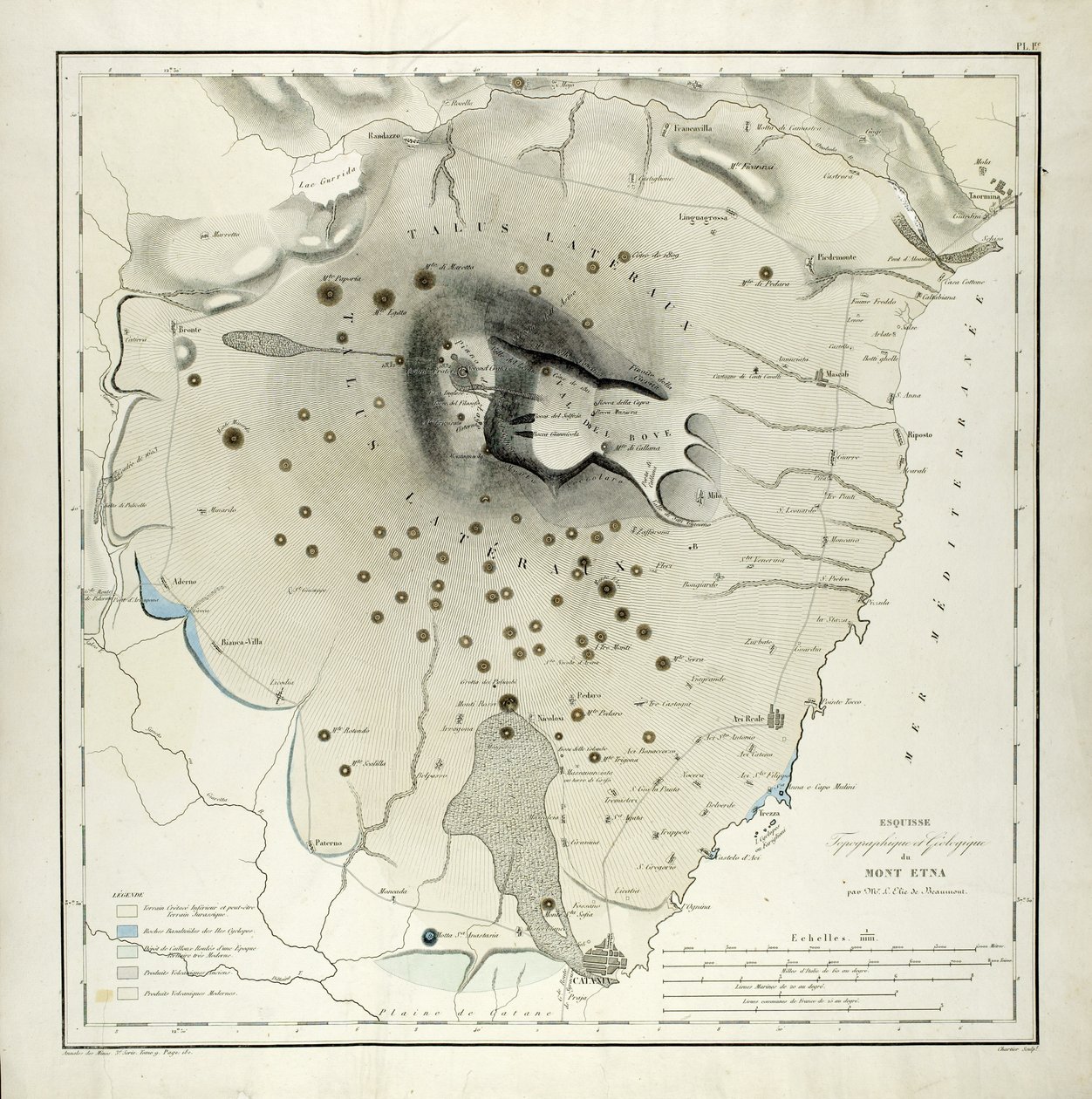Topographical and Geological Study of Mount Etna by Elie de Beaumont