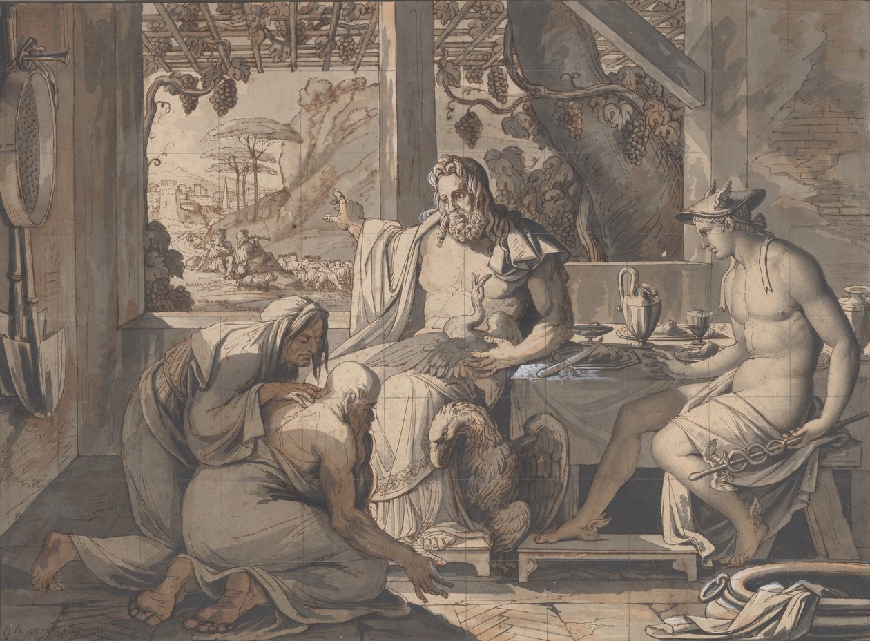 Jupiter and Mercury reveal themselves to Philemon and Baucis, 1809 by Elie Honore Montagny