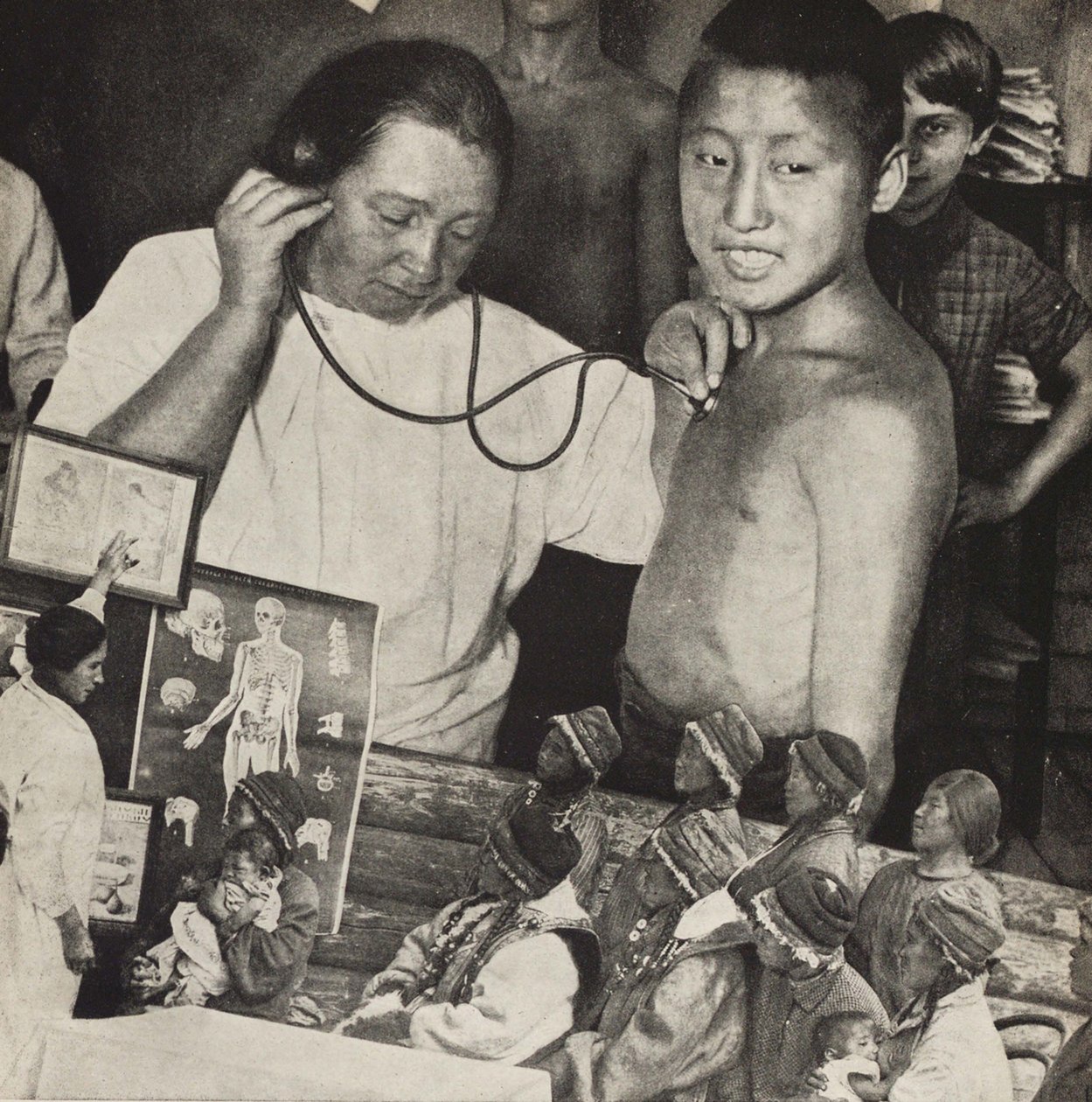 Medicine in the USSR. Illustration from USSR Builds Socialism by Eliezer Markowich Lissitzky