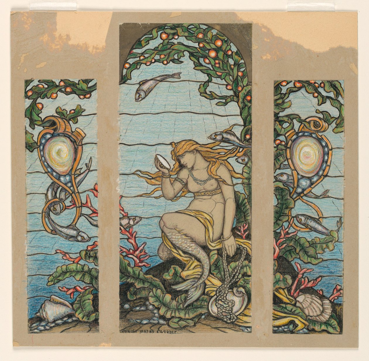 The Mermaid Window, Design for Stained Glass Window for the A.H. Barney Residence, New York, NY, 1882 by Elihu Vedder