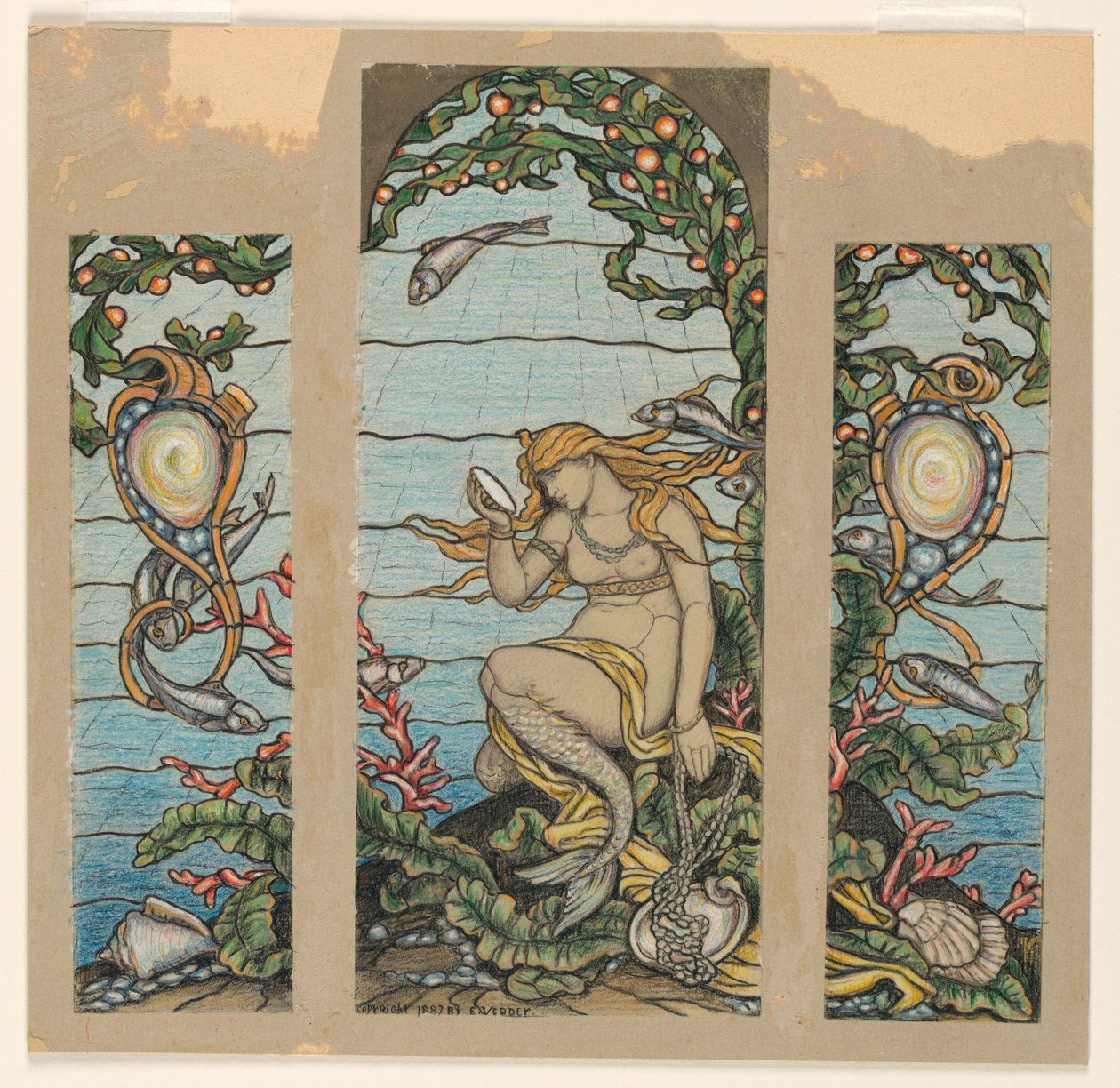 The Mermaid Window, Design for Stained Glass Window for the A.H. Barney Residence, New York, NY, 1882 by Elihu Vedder