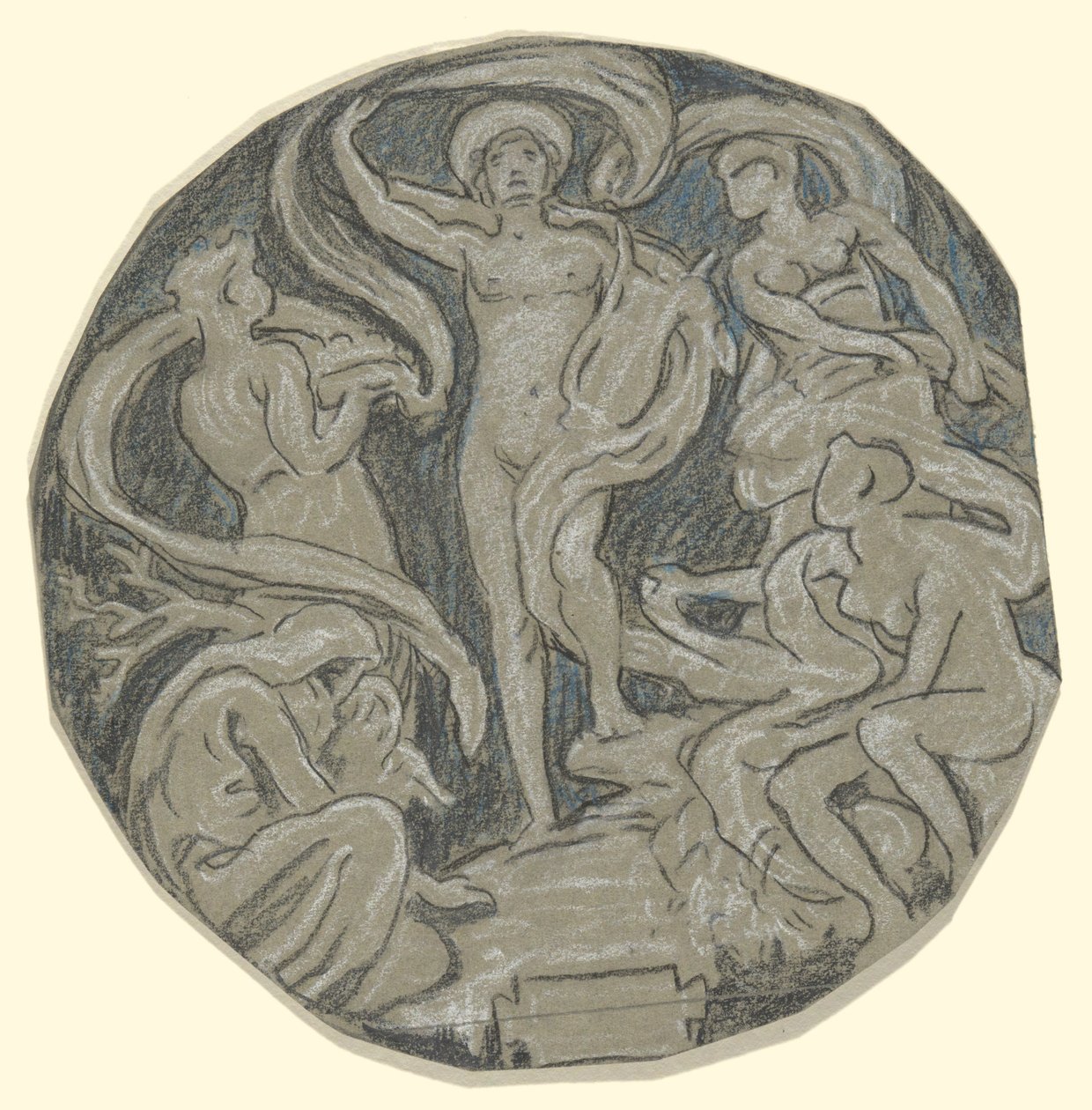 Study for Center Circle of Huntington Ceiling; Apollo and Attendants by Elihu Vedder