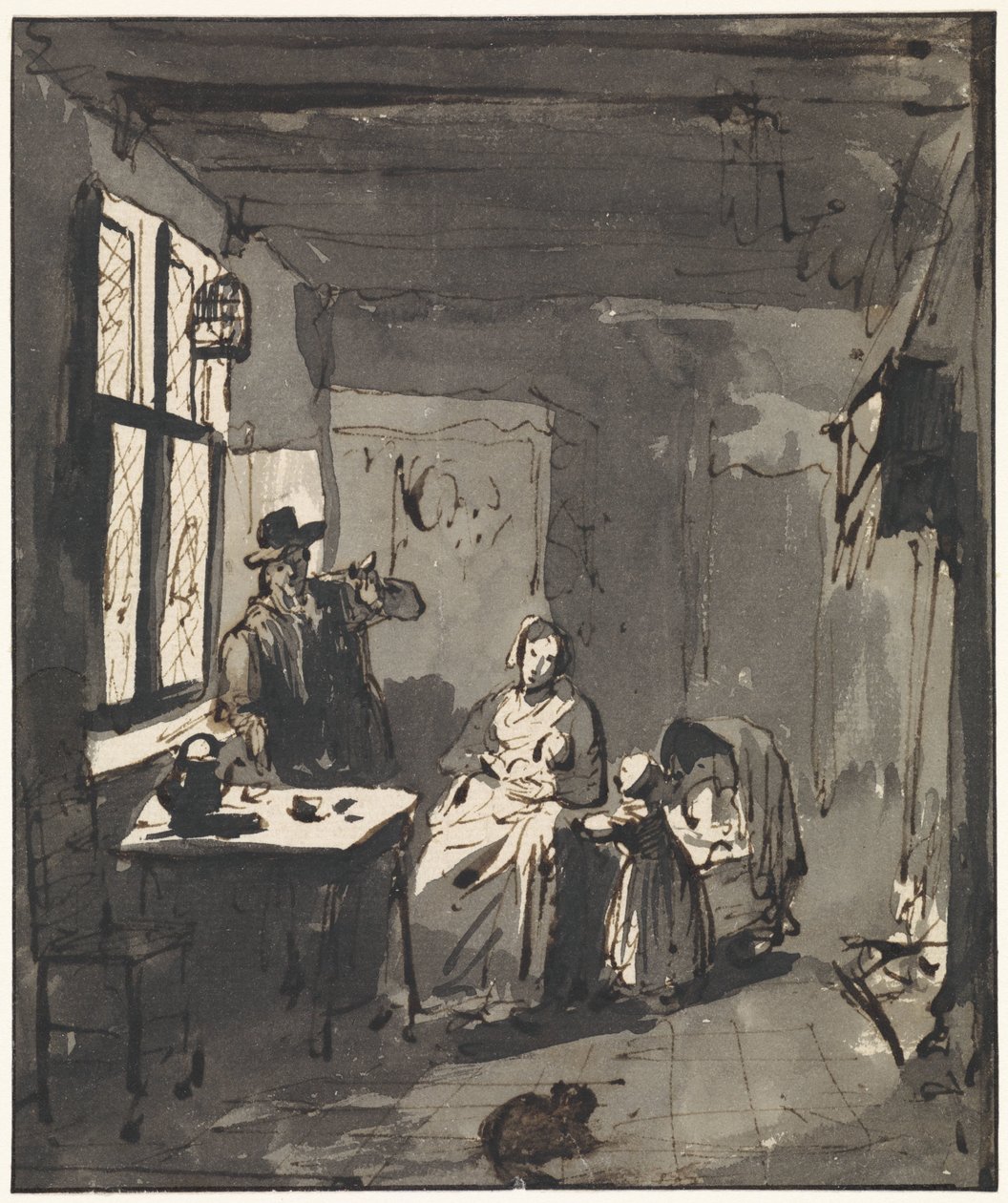 Interior with Family Scene by Elisabeth Alida Haanen