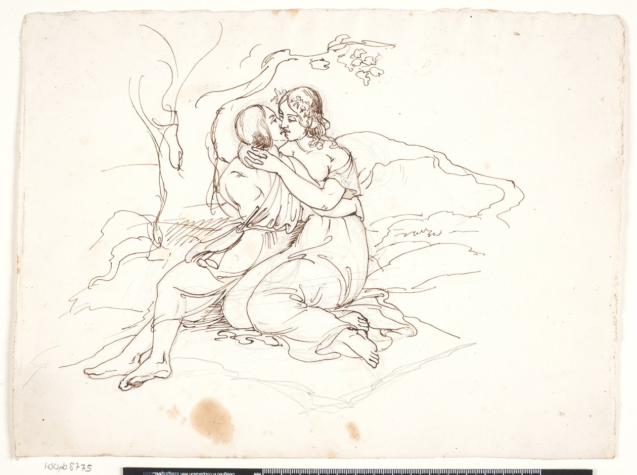 A Young Couple Embracing in a Landscape by Elisabeth Jerichau Baumann