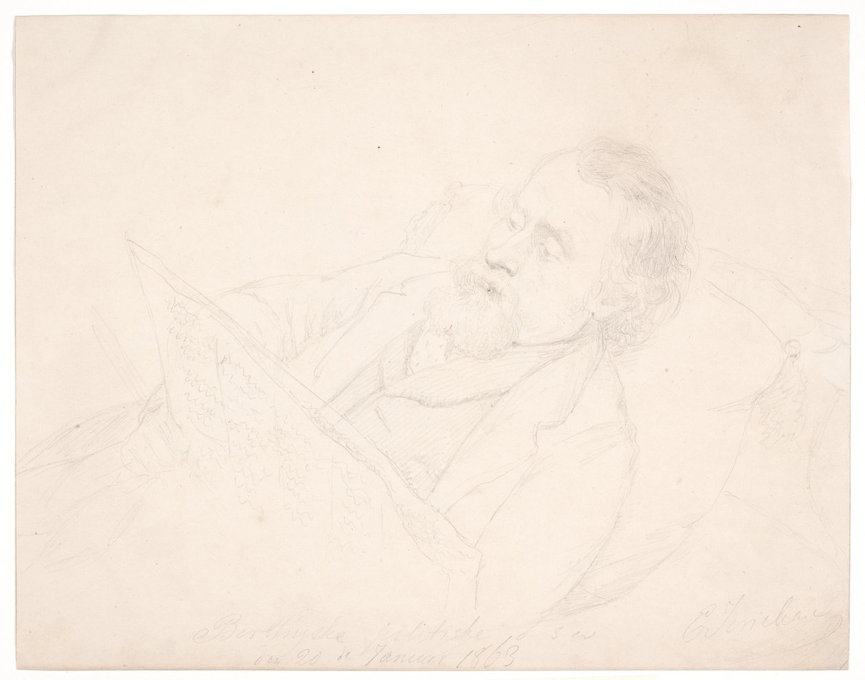 Portrait Study of J. A. Jerichau Lying on a Sofa and Reading a Newspaper by Elisabeth Jerichau Baumann