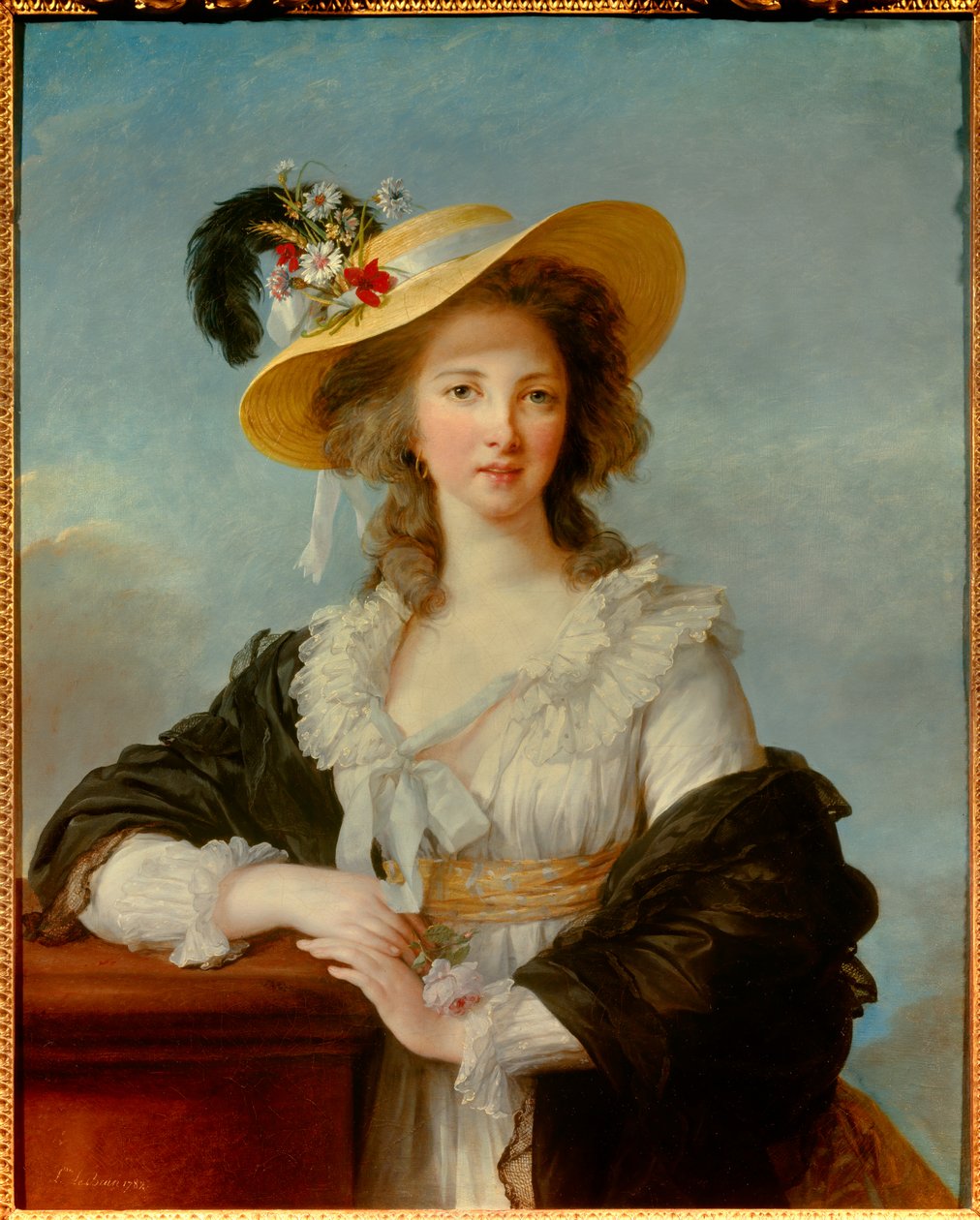 Portrait of Yolande Gabrielle Martine de Polastron, Duchess of Polignac (1749-1793) with the Straw Hat by Elisabeth Louise Vigee Lebrun