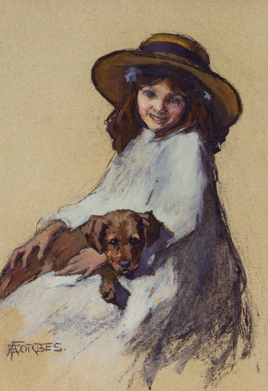 Young Girl with her Puppy by Elizabeth Adela Stanhope Forbes