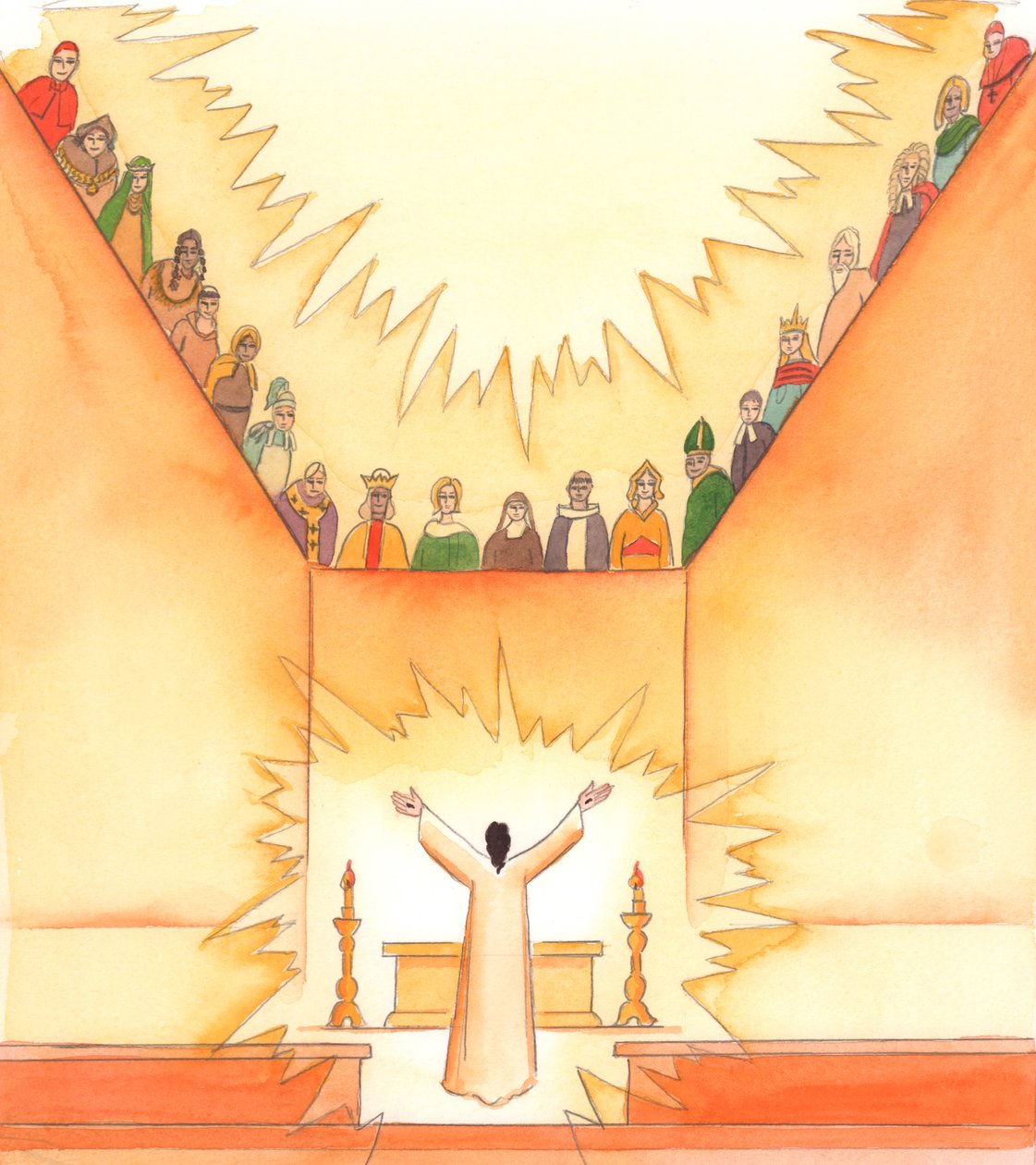 At Mass, as Christ prays to the Father, the saints look on from Heaven by Elizabeth Wang