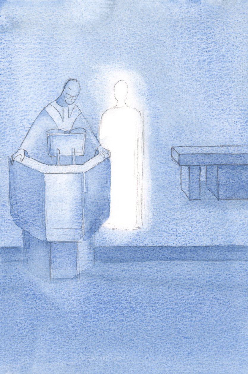 Christ stood beside the priest who was reading the Holy Gospel to us all, which was Christ