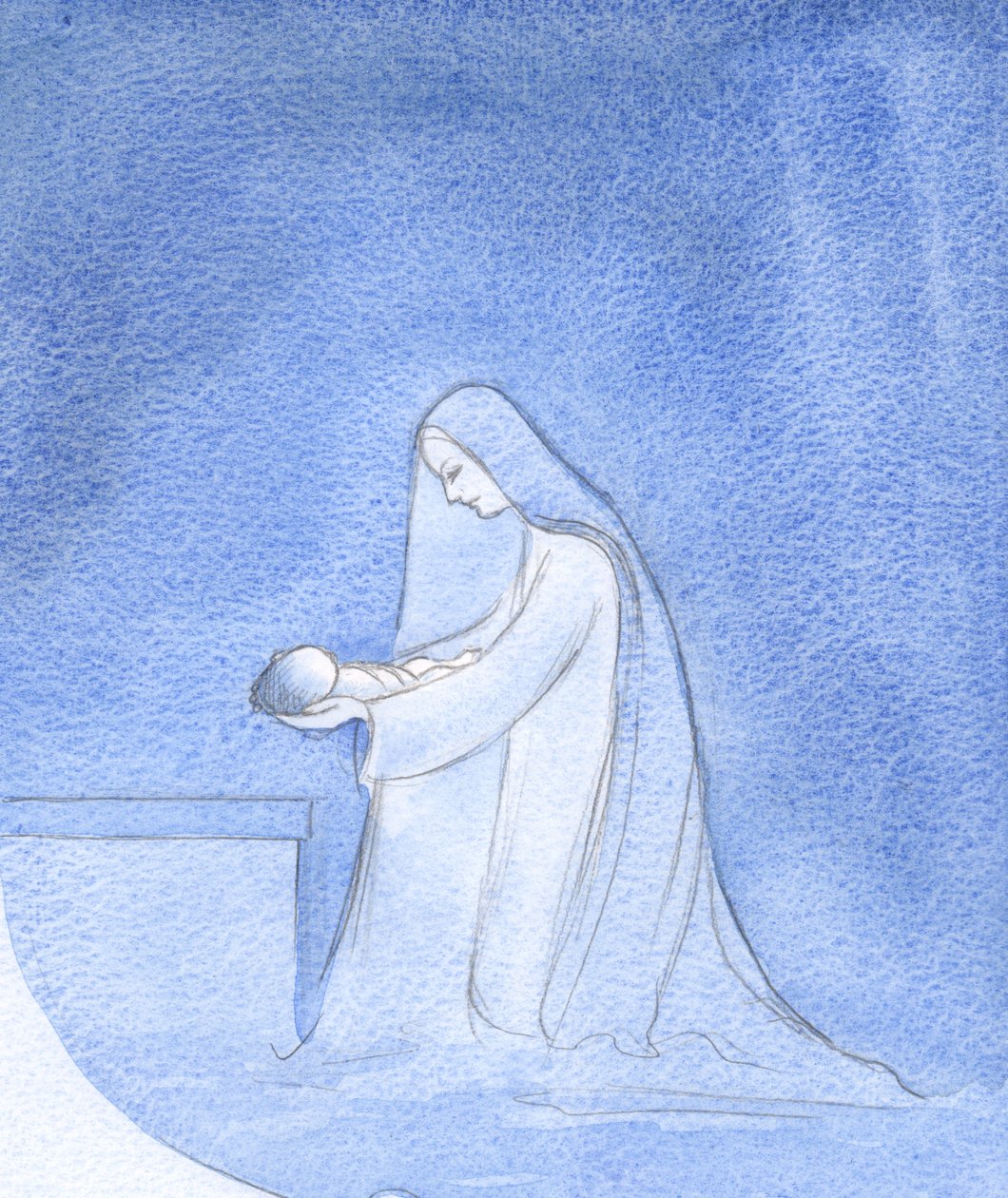 How simply did Mary, kneeling, place her baby down for sleep, unconcerned with thoughts of her own privileged role by Elizabeth Wang