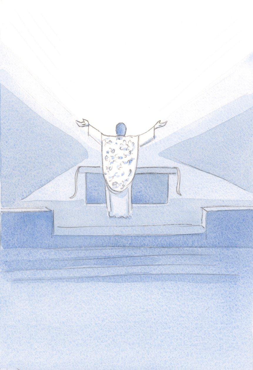 I saw Christ, after the Consecration. He stood before the altar, hands upraised, praying His priestly prayers to the Father above by Elizabeth Wang