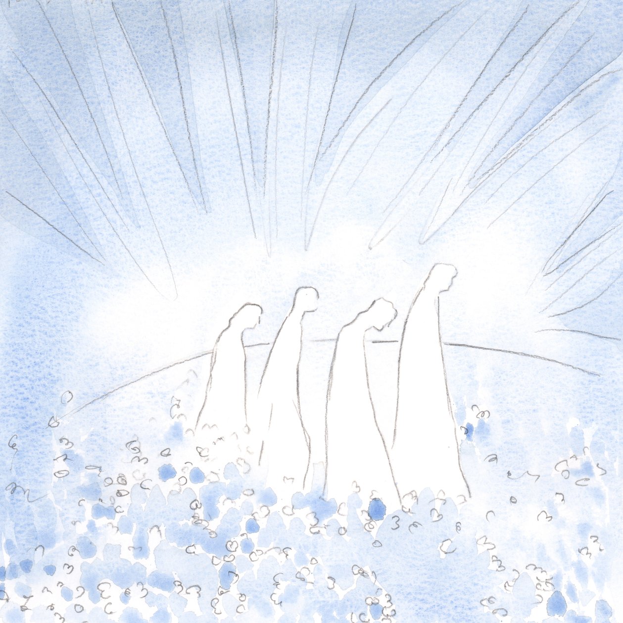 Purified souls now walk on a flower-carpet, in joy and simplicity, freed from all cynicism and hard-heartedness by Elizabeth Wang