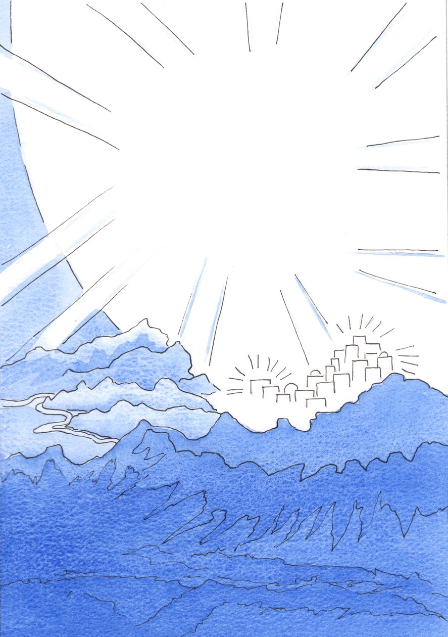 To live on earth in blissful union with God is to live as if at the edge of the Heavenly City, on the mountain-top, far above the dark path below by Elizabeth Wang