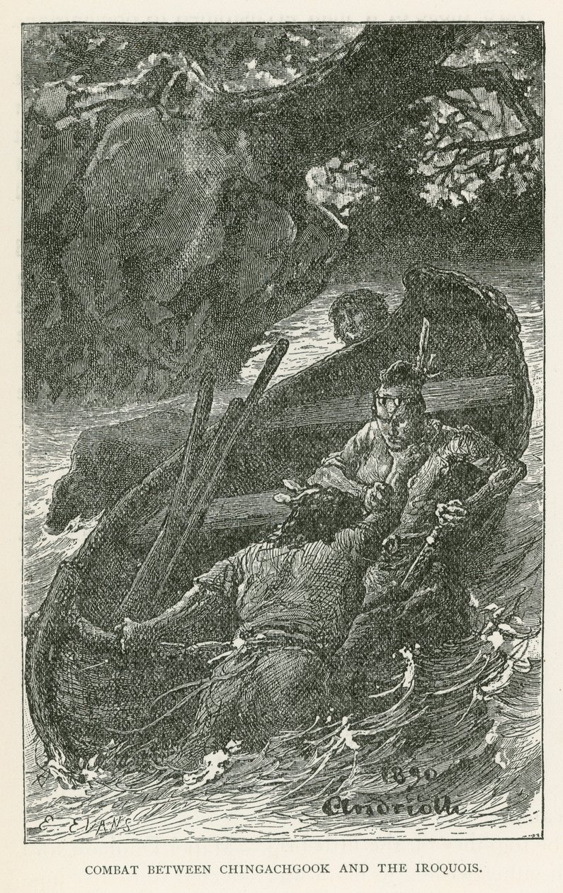 Combat Between Chingachgook and the Iroquois by Elviro Michael Andriolli