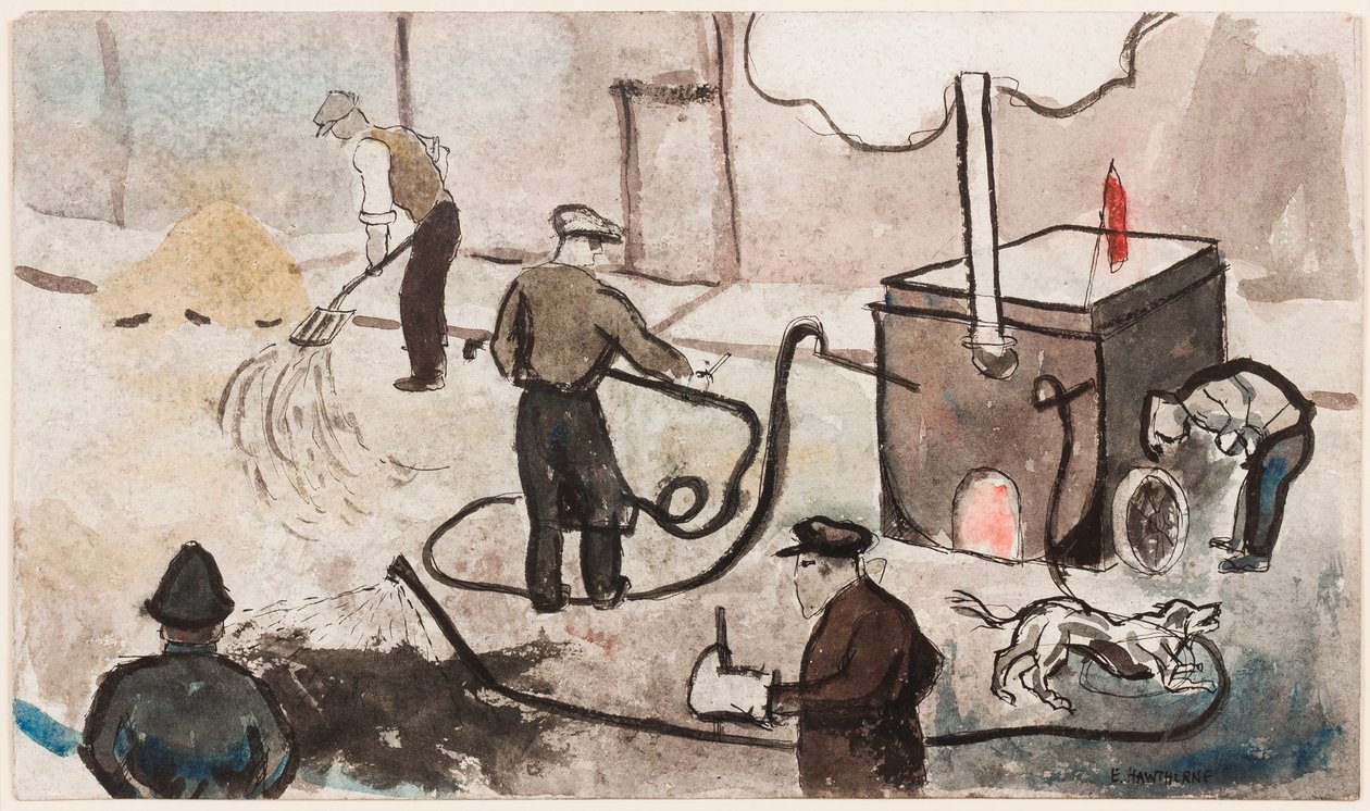 London: East End street works, c.1935 by Elwin Hawthorne