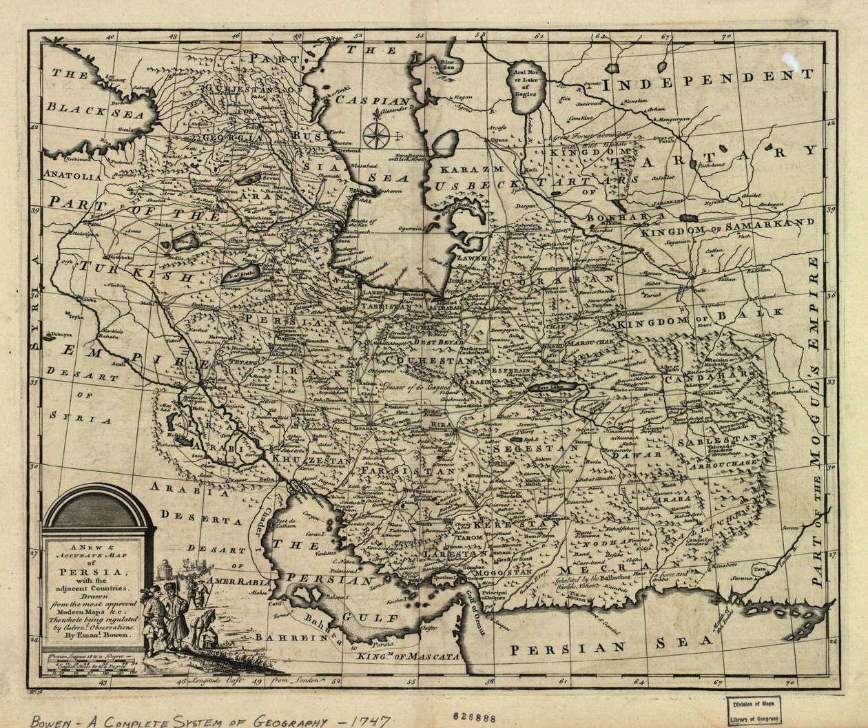 The Map of the Persian Empire in 1747 at the Time of Afsharid Dynasty by Emanuel Bowen
